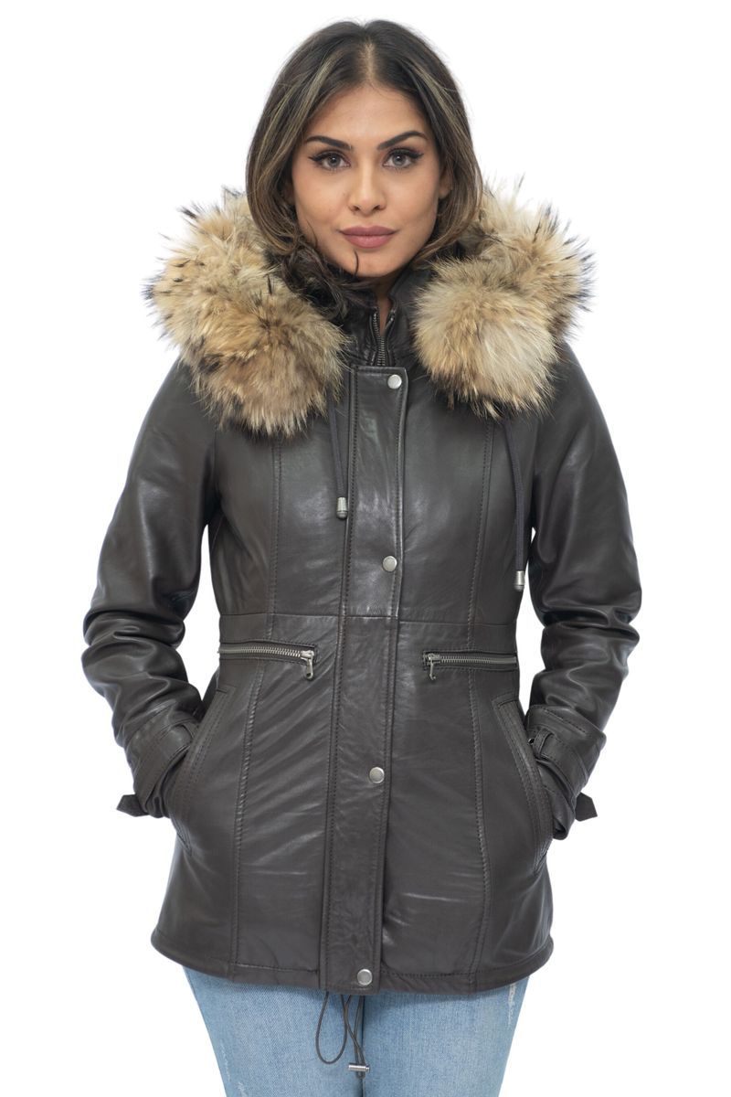 Lederparka mit Fellkapuze