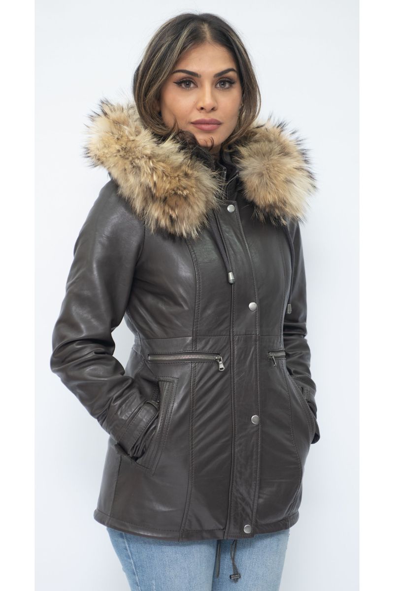 Lederparka mit Fellkapuze