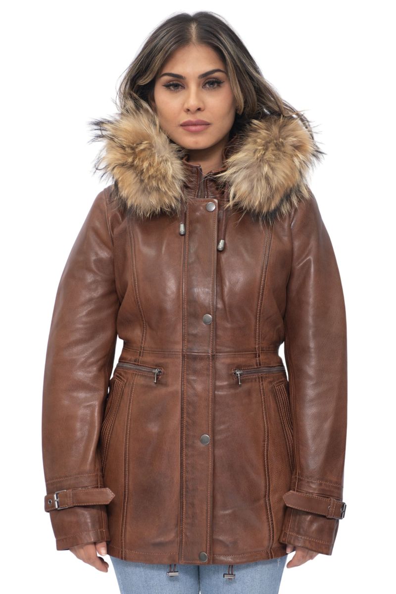 Lederparka mit Fellkapuze