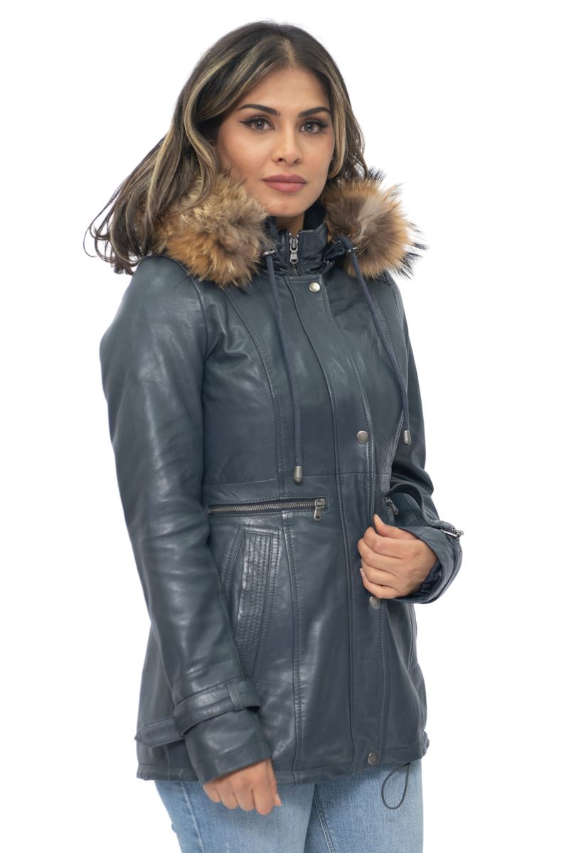 Lederparka mit Fellkapuze