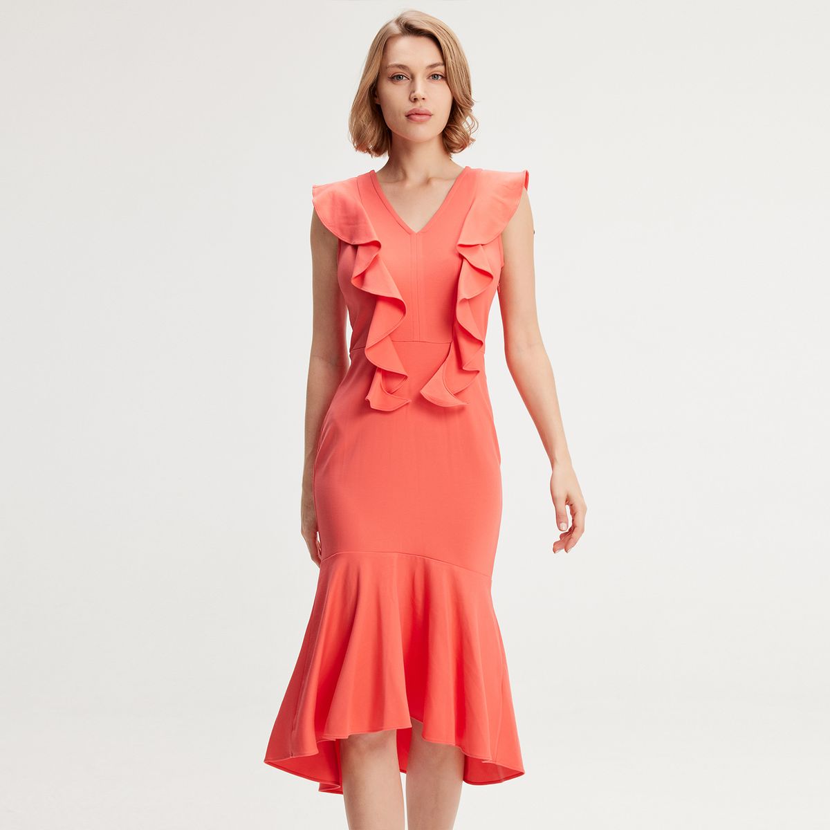 Elegantes Midi-Kleid mit Rüschensaum