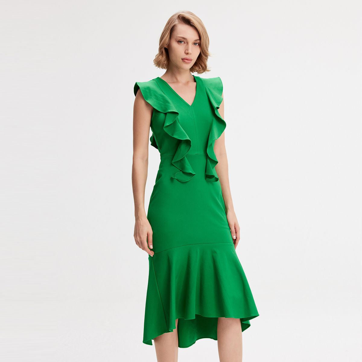 Elegantes Midi-Kleid mit Rüschensaum