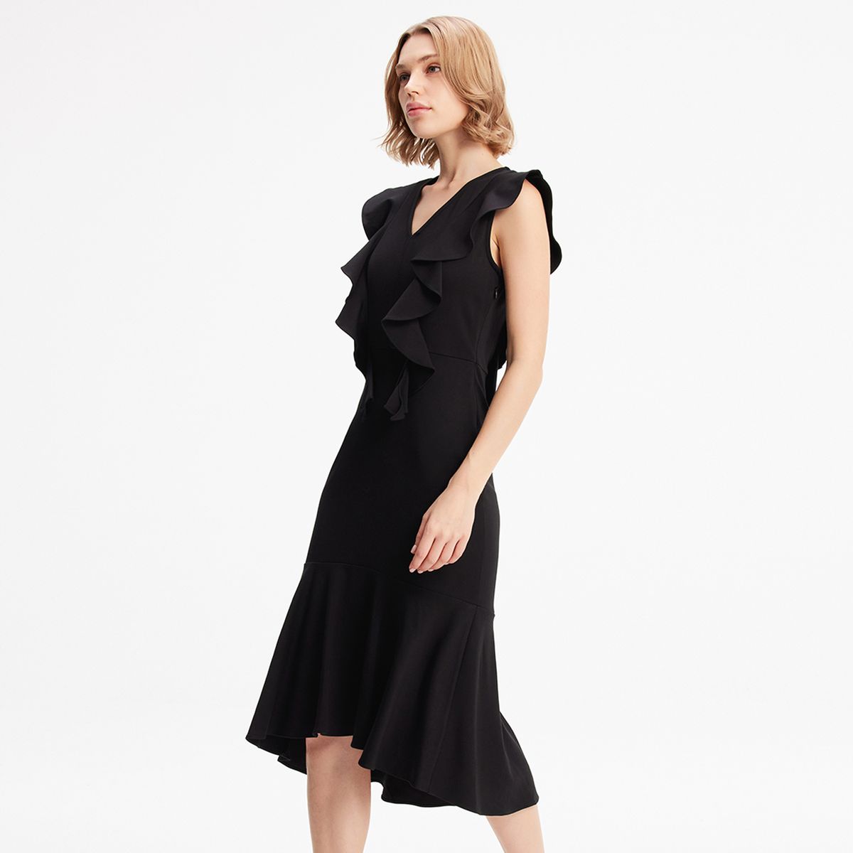 Elegantes Midi-Kleid mit Rüschensaum