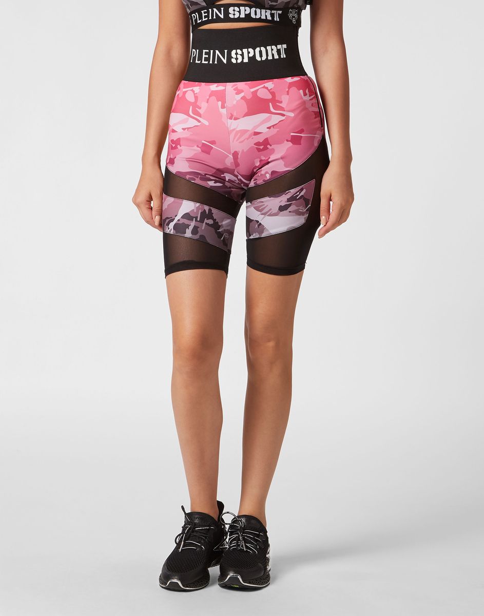 Hoch taillierte Biker-Shorts mit Camouflage-Muster