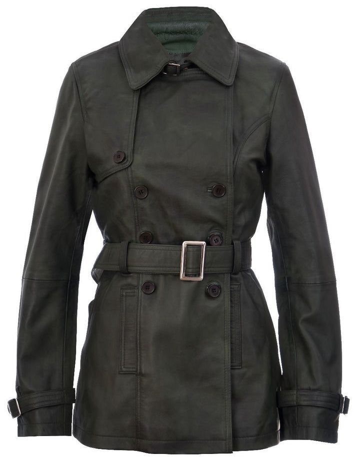Klassischer zweireihiger Leder-Trenchcoat