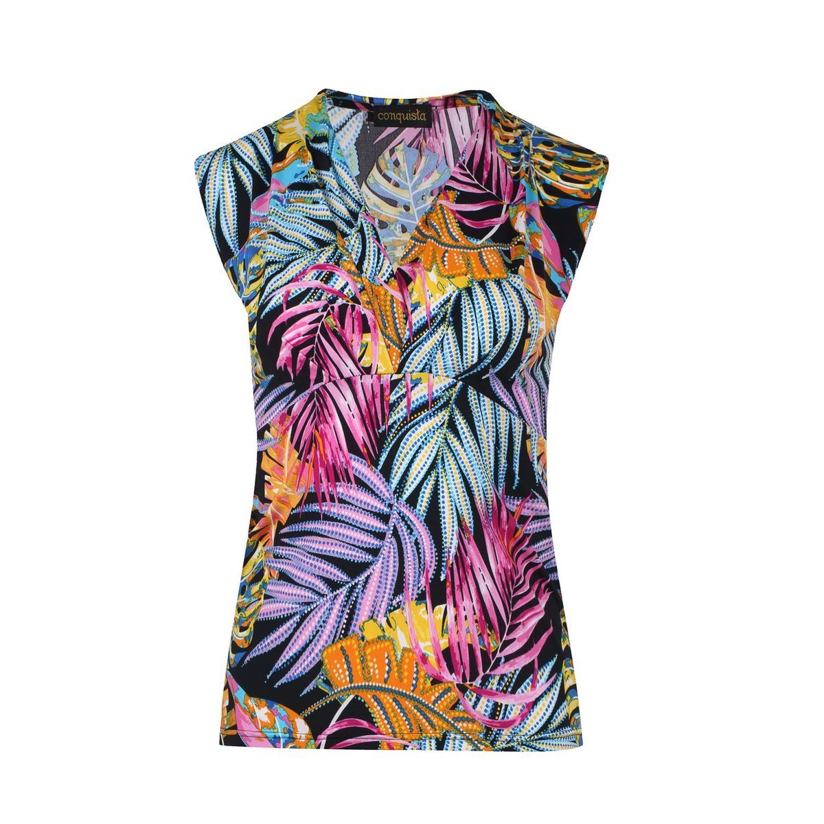 Top mit tropischem Print und Knotendetail