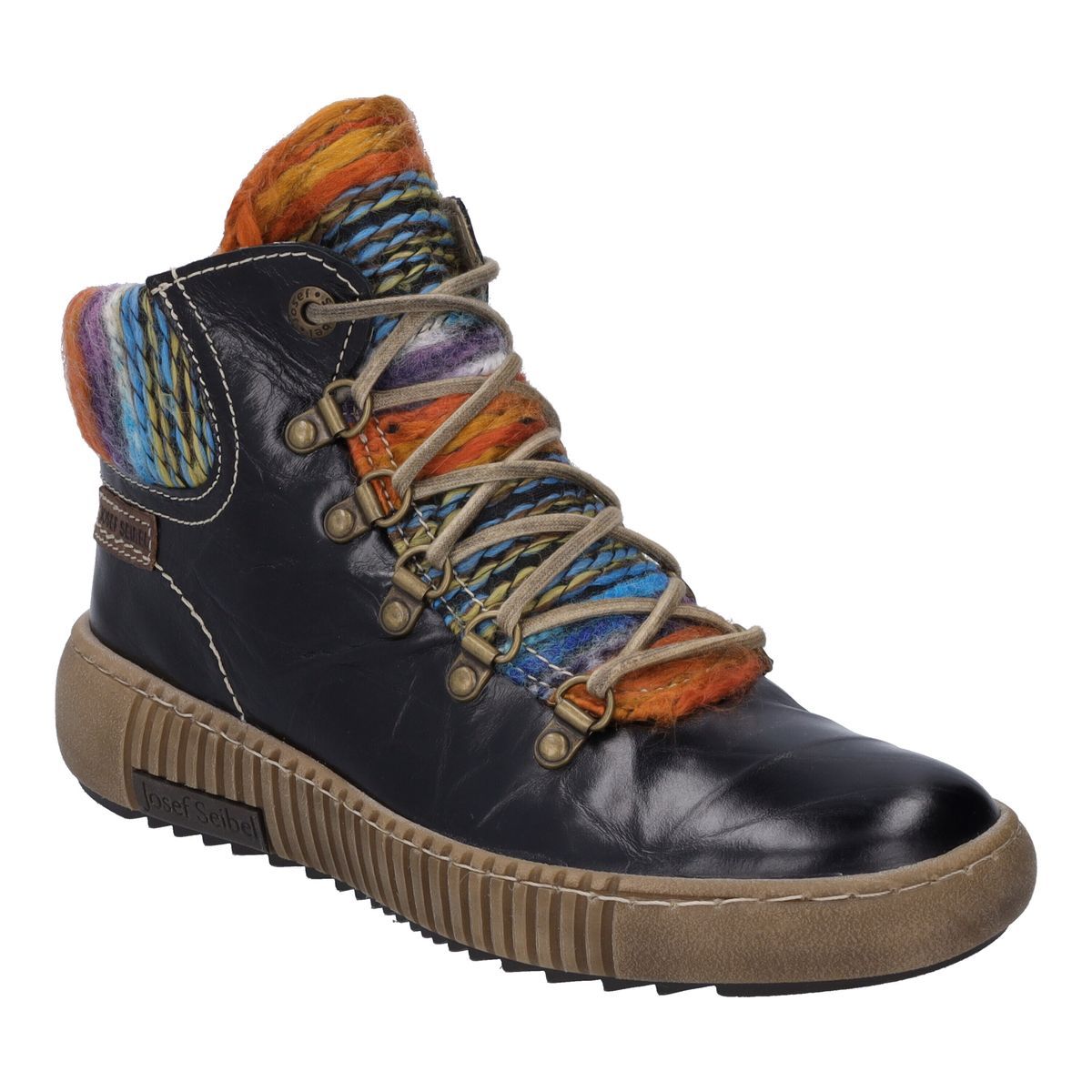 Lederstiefeletten mit Kunstvollem Strick-Detail