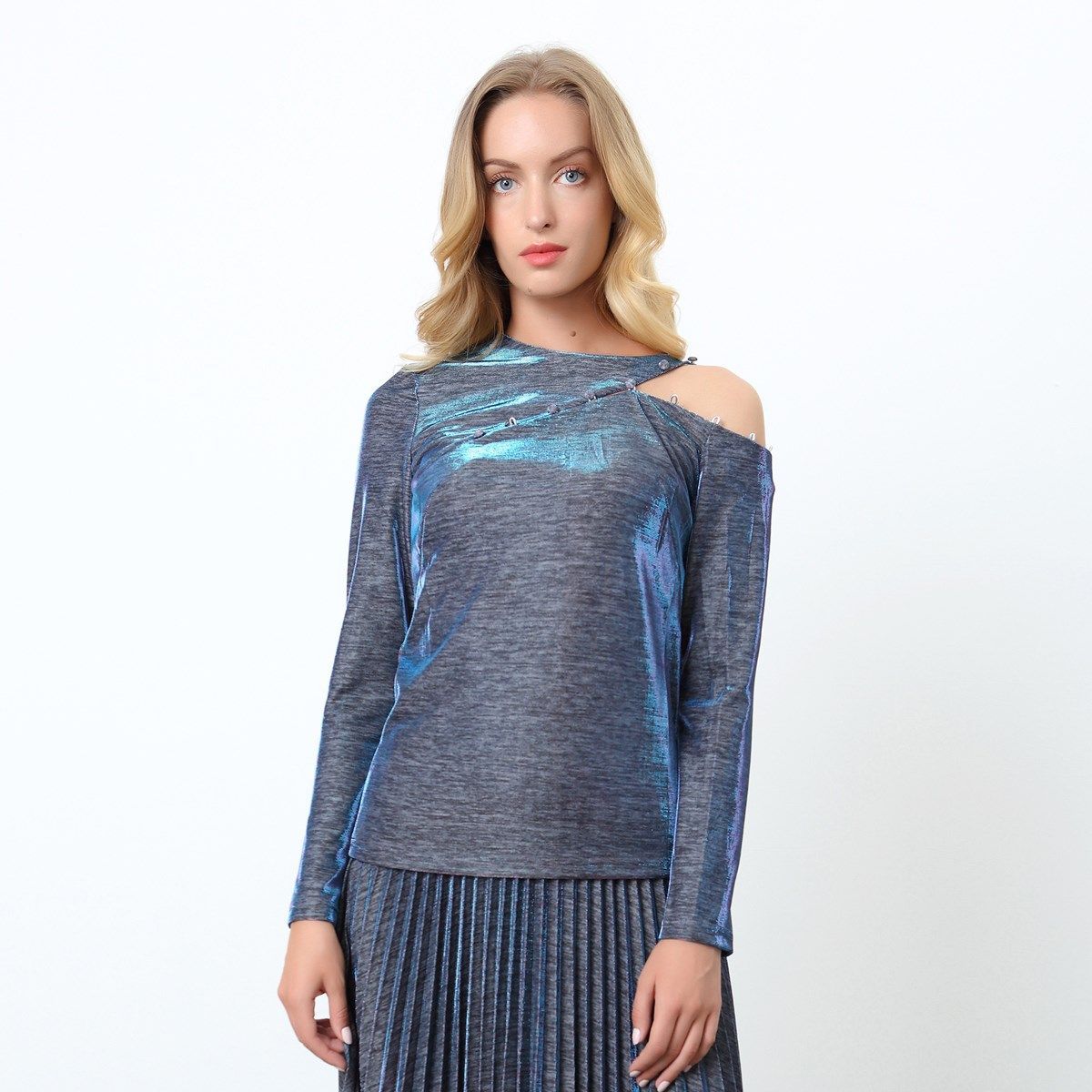 Asymmetrisches schimmerndes Off-Shoulder-Oberteil