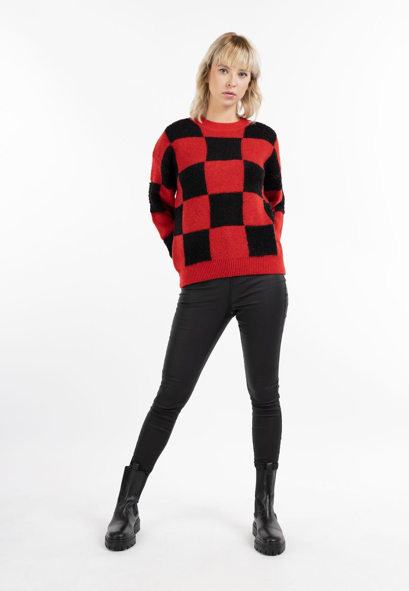 Flauschiger Strickpullover mit Karomuster