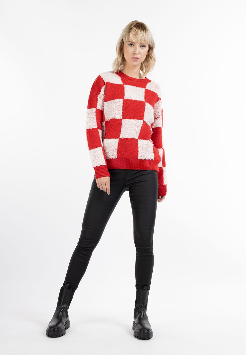 Flauschiger Strickpullover mit Karomuster
