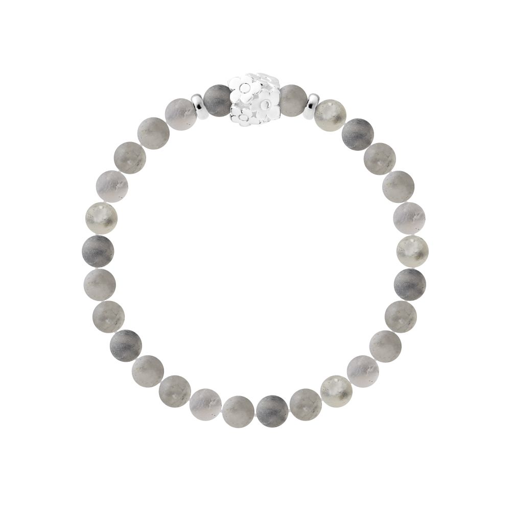 Elastisches Perlenarmband aus Quarz mit Blüte
