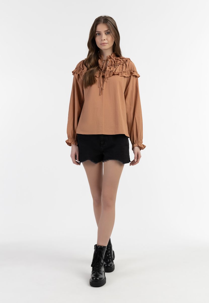 Baumwollbluse mit Rüschen und Puffärmeln