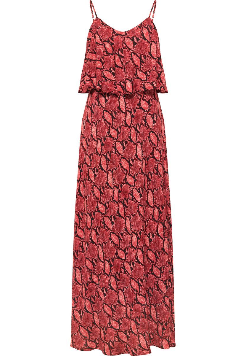 Fließendes Schlangenprint-Maxikleid mit Volant
