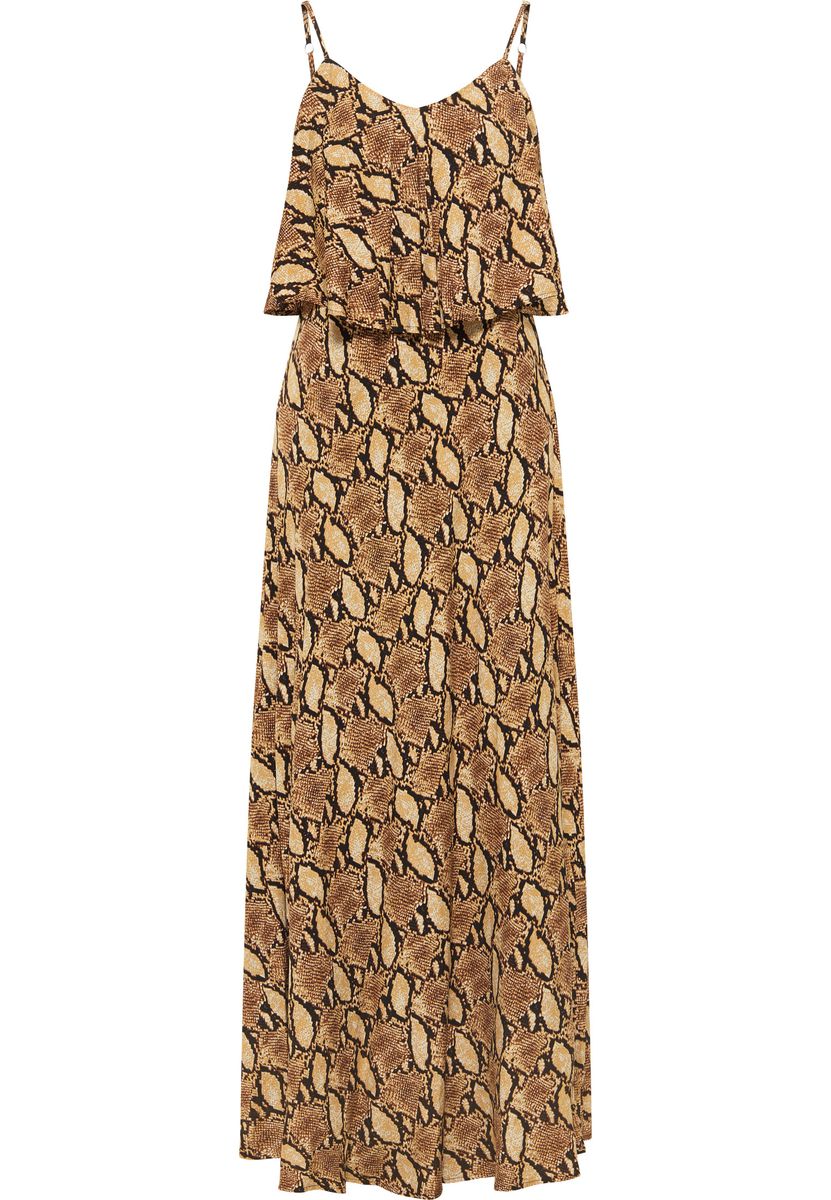 Fließendes Schlangenprint-Maxikleid mit Volant