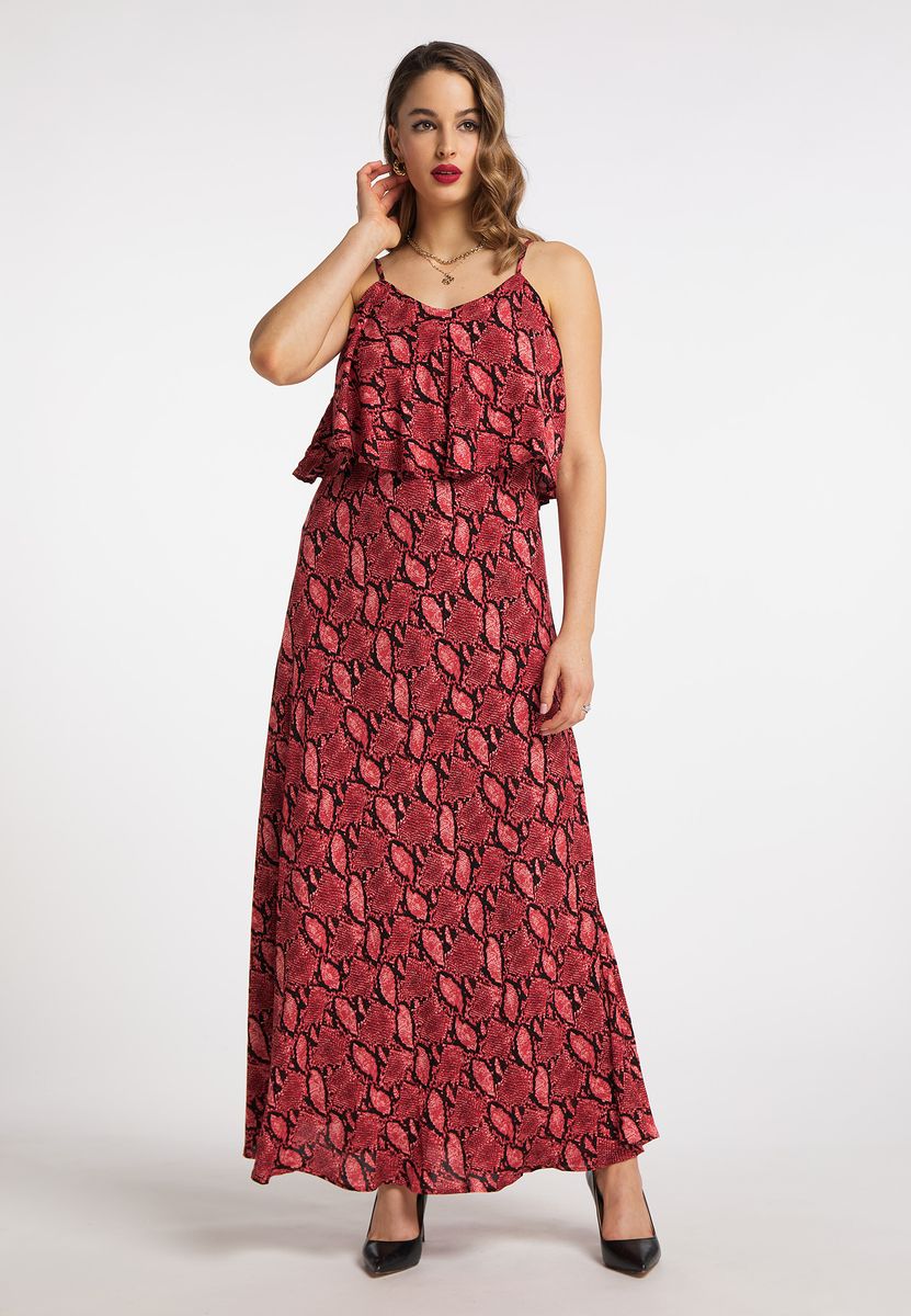 Fließendes Schlangenprint-Maxikleid mit Volant