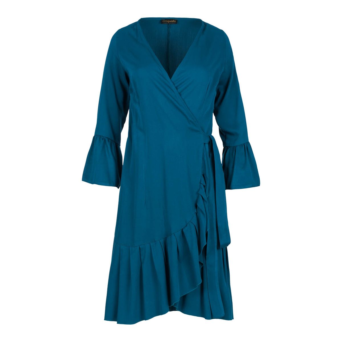 Wickelkleid mit Rüschen und Glockenärmeln