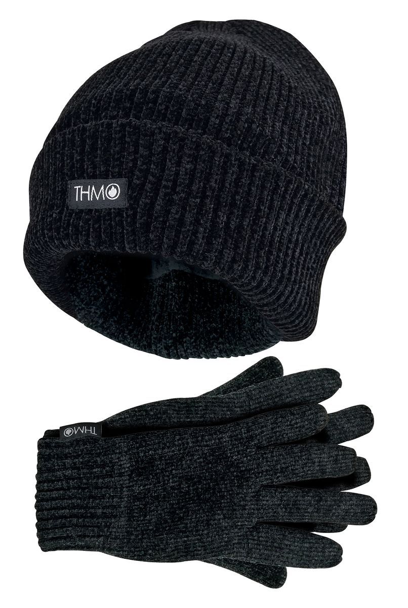 Set aus Rippenstrick-Beanie und Handschuhen