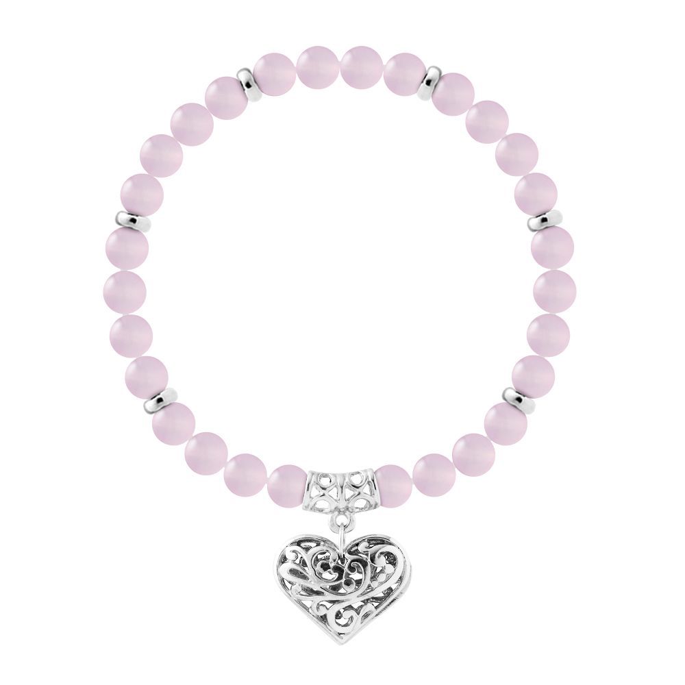 Rosenquarz-Armband mit filigranem Herz