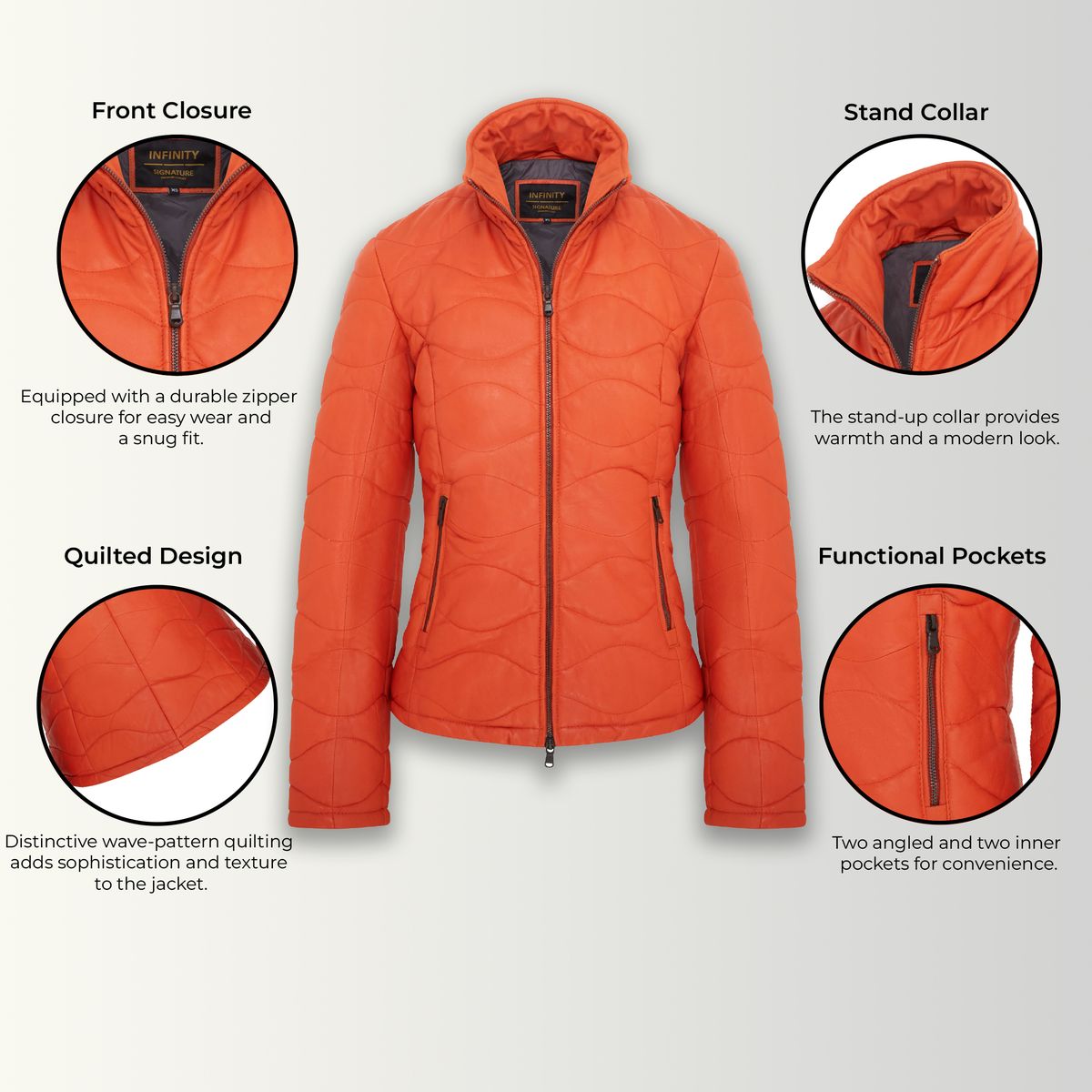 Gesteppte Lederjacke mit Stehkragen