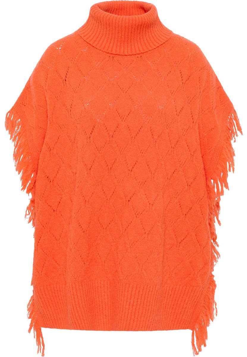 Rollkragen-Poncho mit Rauten-Strickmuster