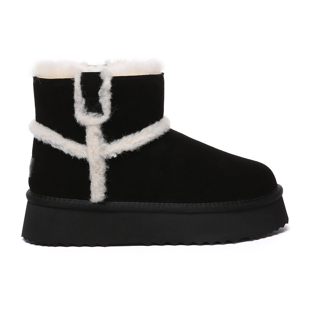 Plateau-Stiefeletten aus Wildleder mit Lammfell