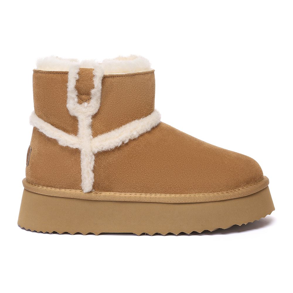 Plateau-Stiefeletten aus Wildleder mit Lammfell
