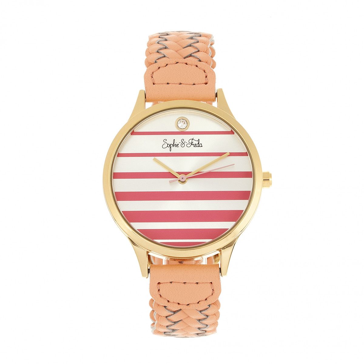 Gestreifte Uhr mit gewebtem Armband