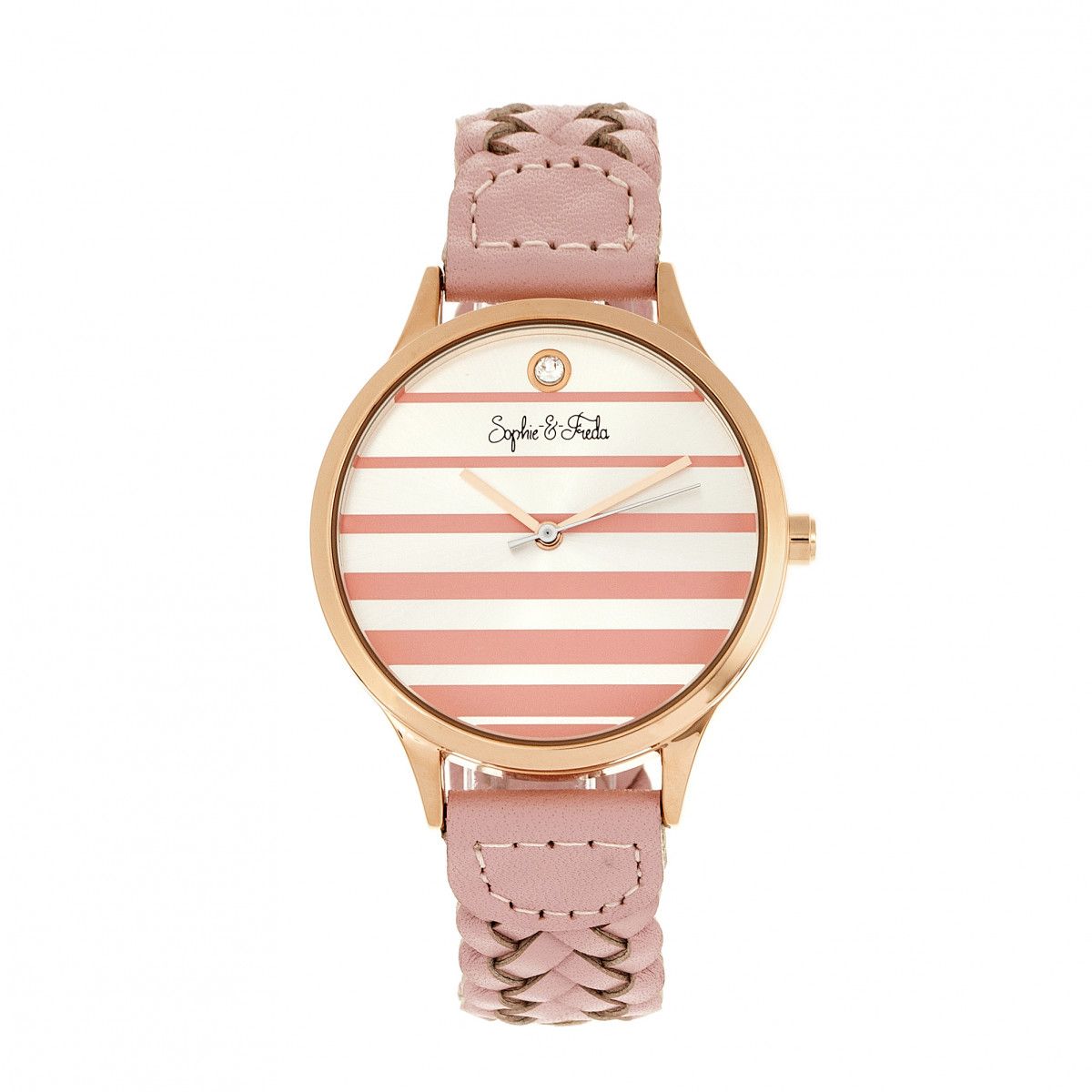 Gestreifte Uhr mit gewebtem Armband