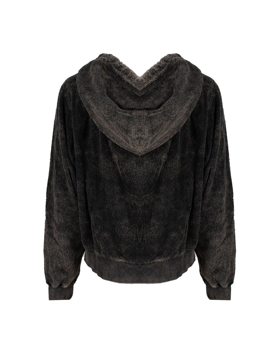 Strukturierter Plüsch-Kapuzenpullover mit Reißverschluss