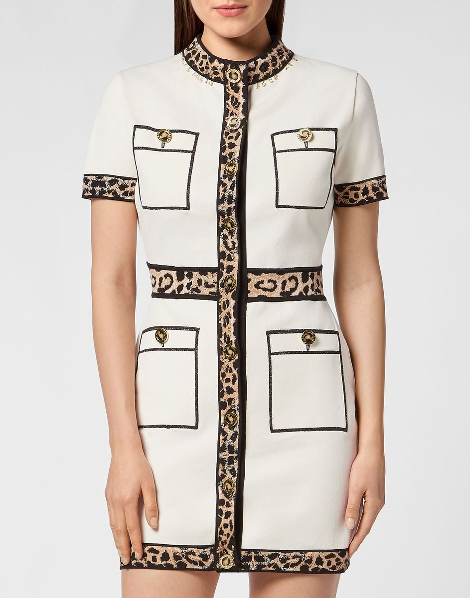 Elegantes Strick-Minikleid mit Leopardenbesatz