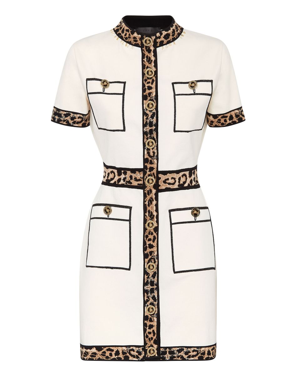 Elegantes Strick-Minikleid mit Leopardenbesatz
