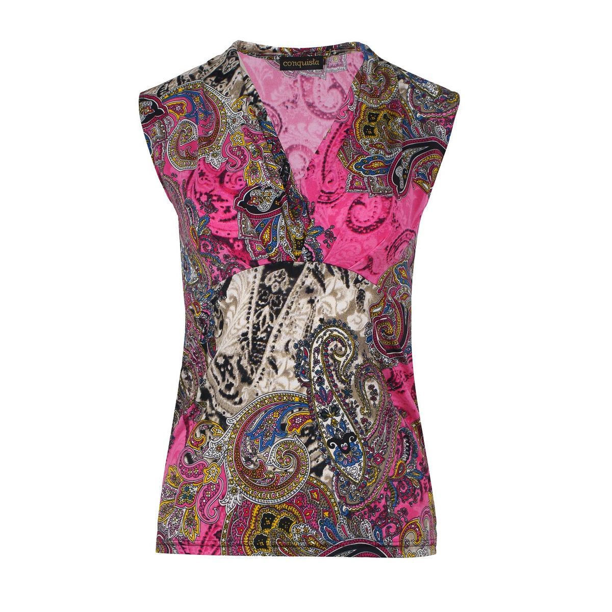 Jersey-Top mit Paisley-Muster und V-Ausschnitt