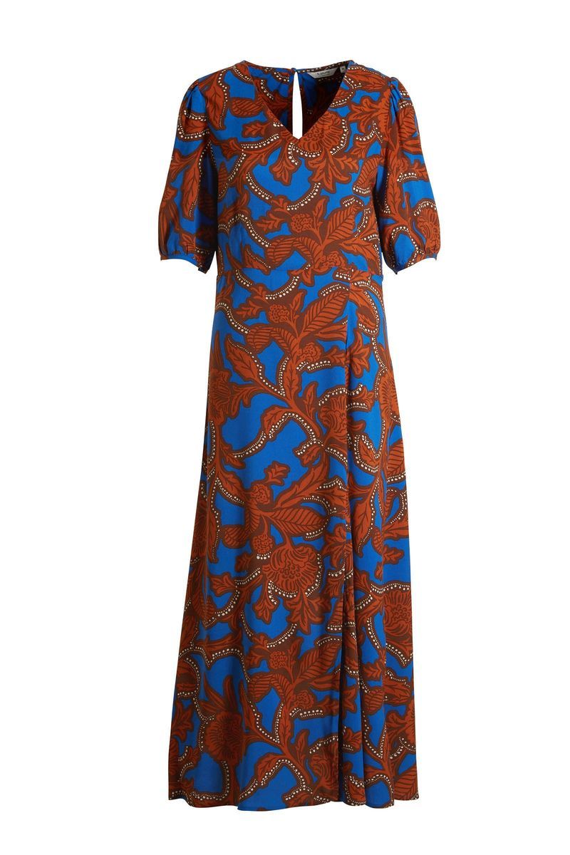 Midikleid mit abstraktem Blättermuster