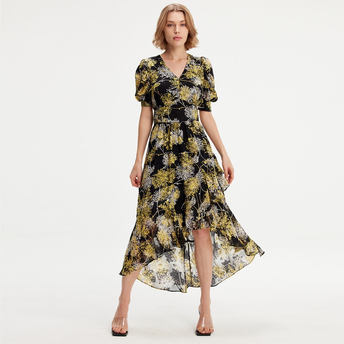 Midikleid mit Blumenprint und Volants