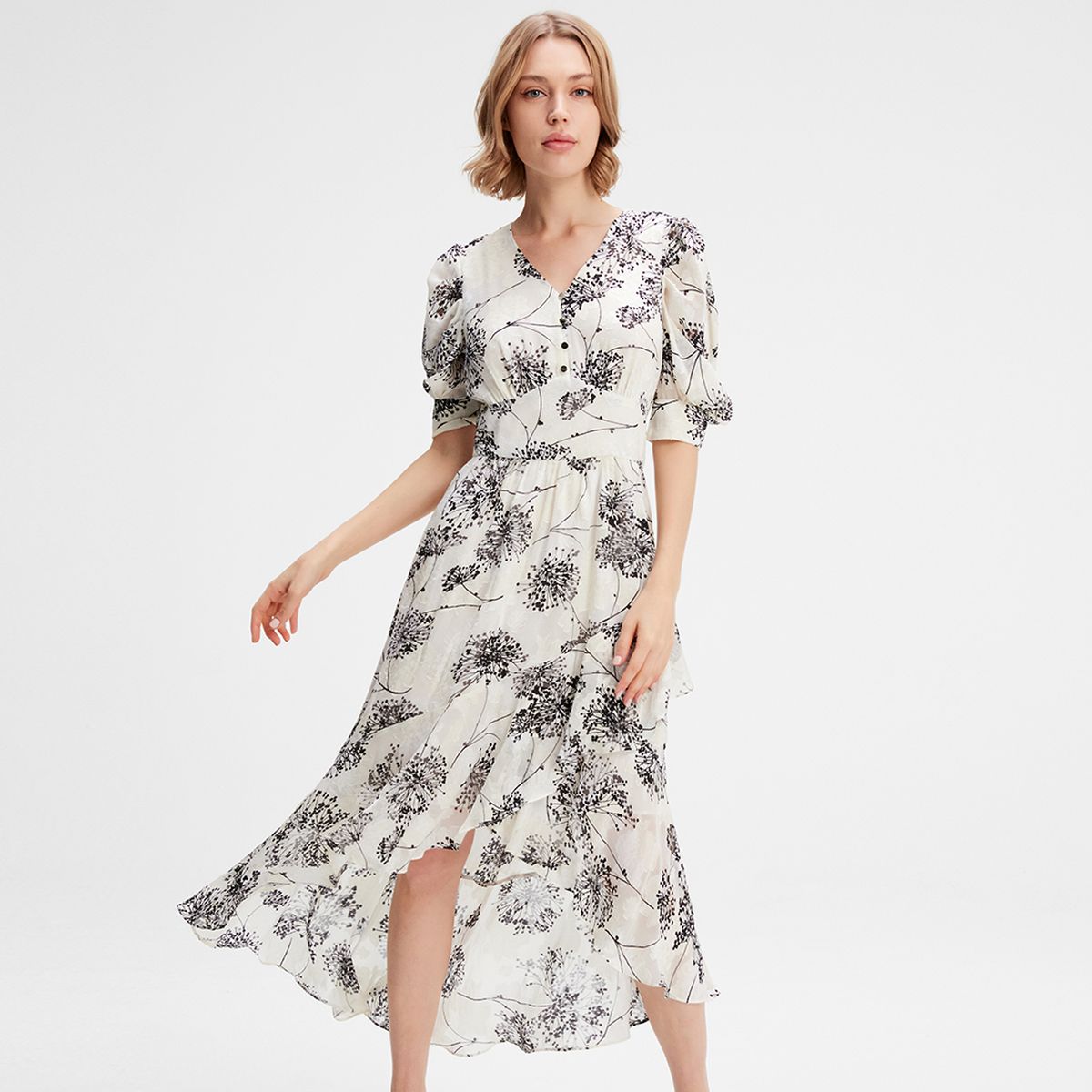 Midikleid mit Blumenprint und Volants