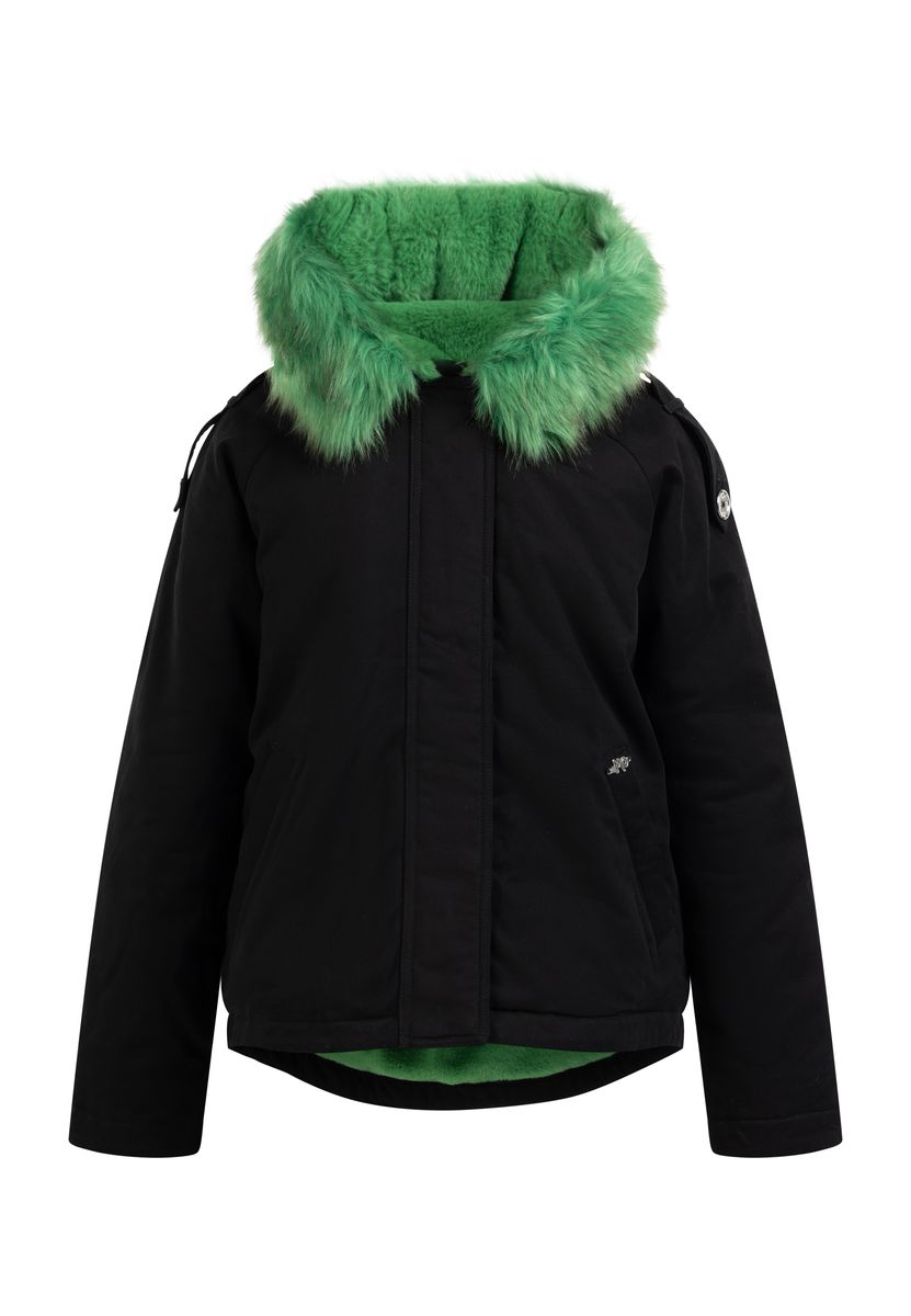 Kurze wattierte Jacke mit Fell