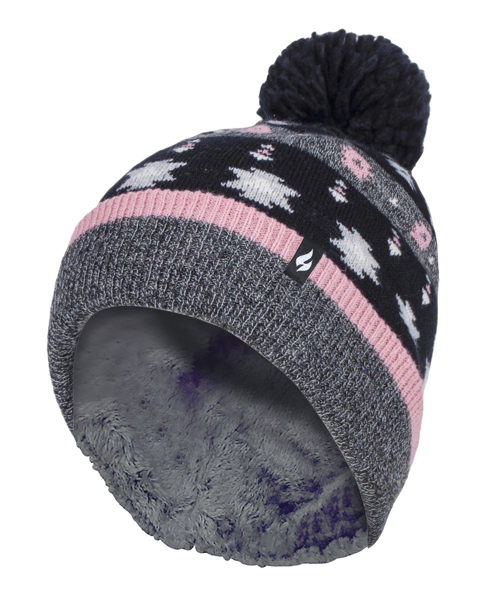 Gemusterte Strickmütze mit Bommel