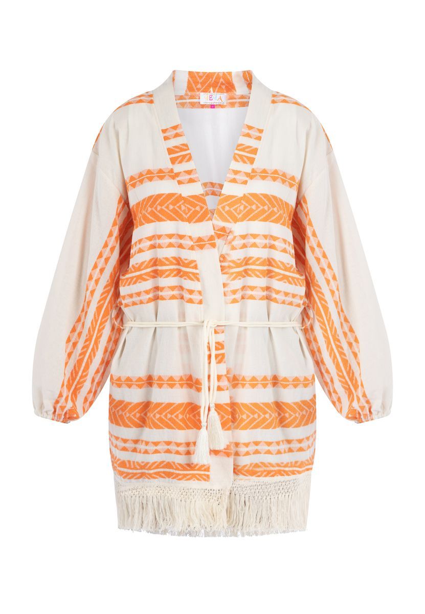 Boho-Kimono mit Ethno-Muster und Fransen