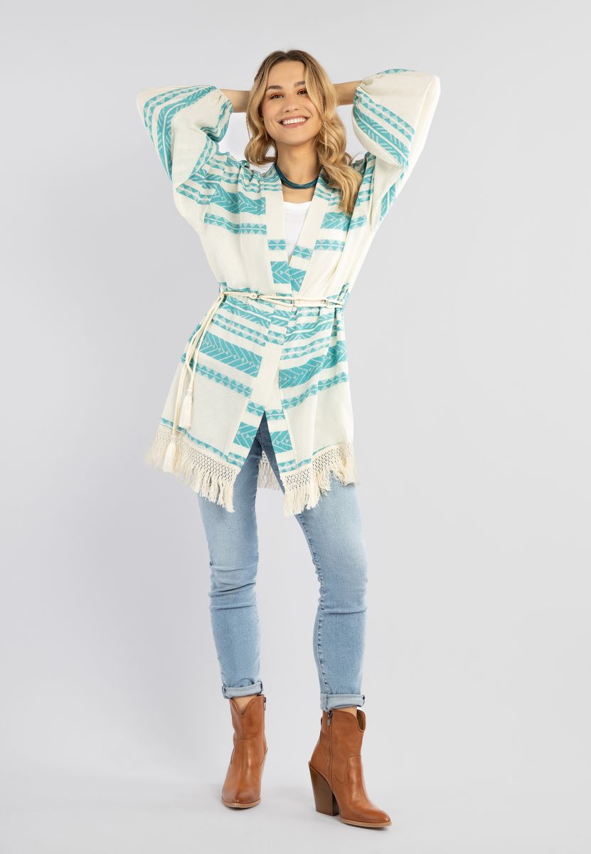 Boho-Kimono mit Ethno-Muster und Fransen