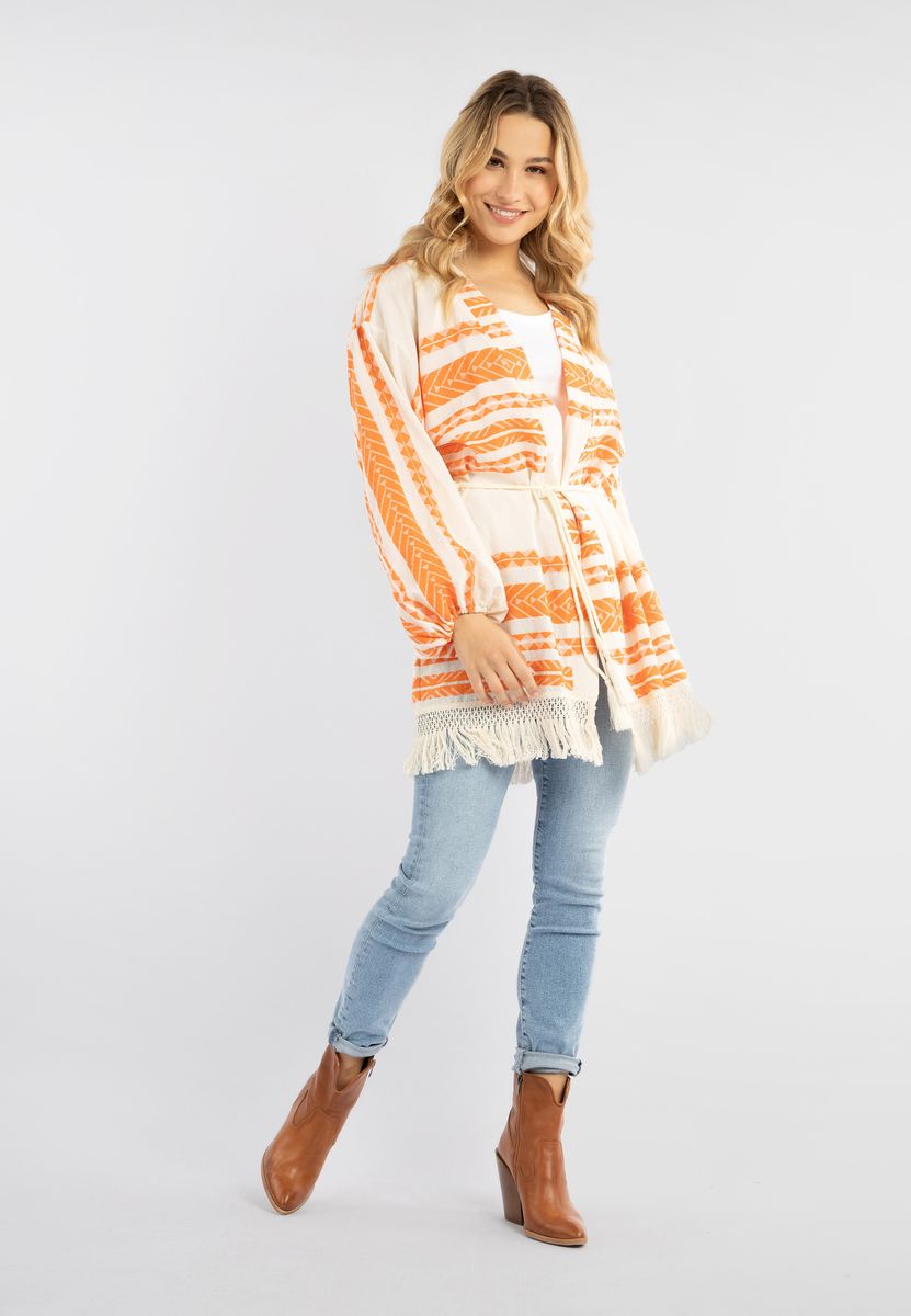 Boho-Kimono mit Ethno-Muster und Fransen