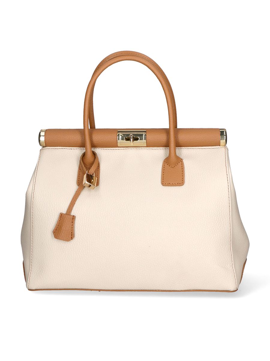 Elegante zweifarbige Lederhandtasche mit Griff