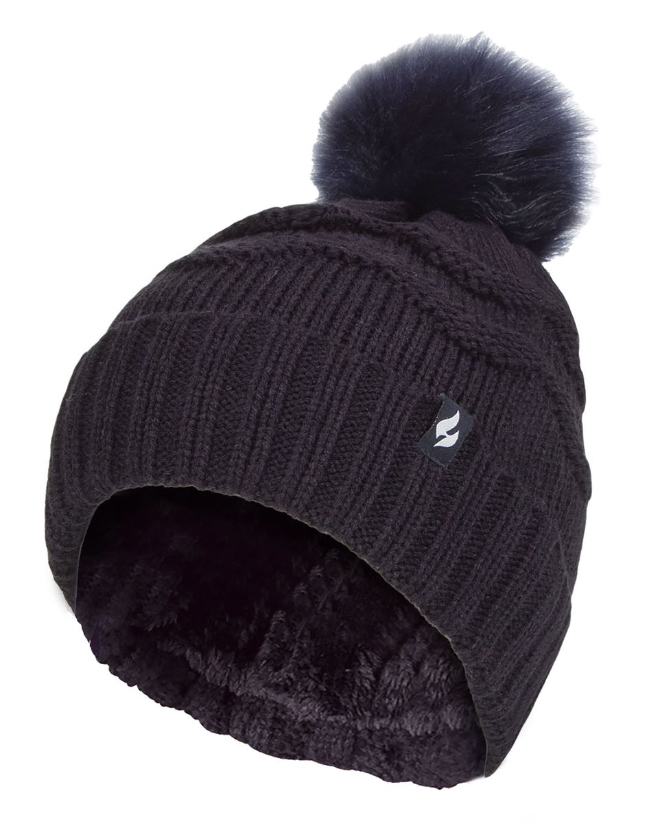 Strukturierte Strickmütze mit Bommel