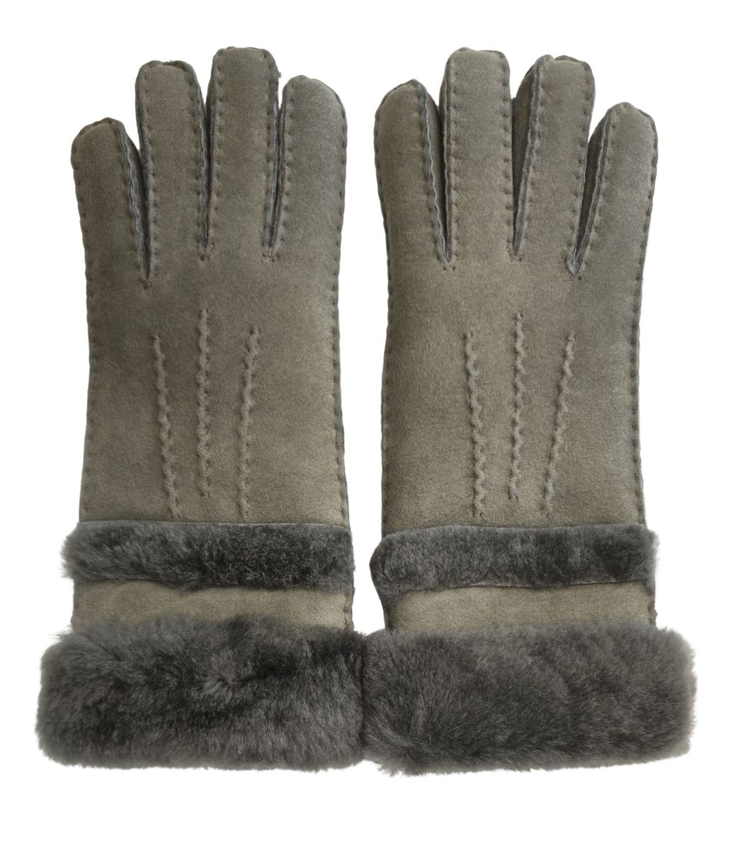 Lammfell-Wildlederhandschuhe mit Pelzmanschetten