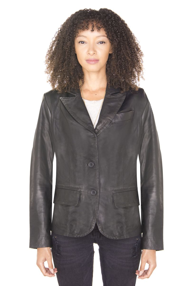 Eleganter Nappa-Lederblazer mit Knöpfen