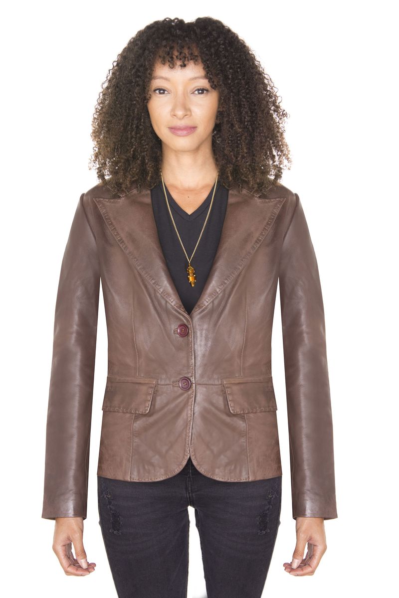 Eleganter Nappa-Lederblazer mit Knöpfen