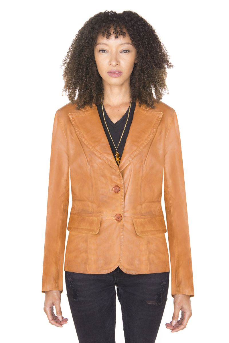 Eleganter Nappa-Lederblazer mit Knöpfen