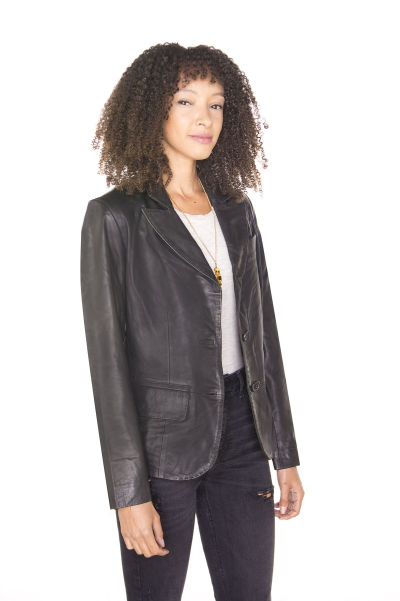 Eleganter Nappa-Lederblazer mit Knöpfen