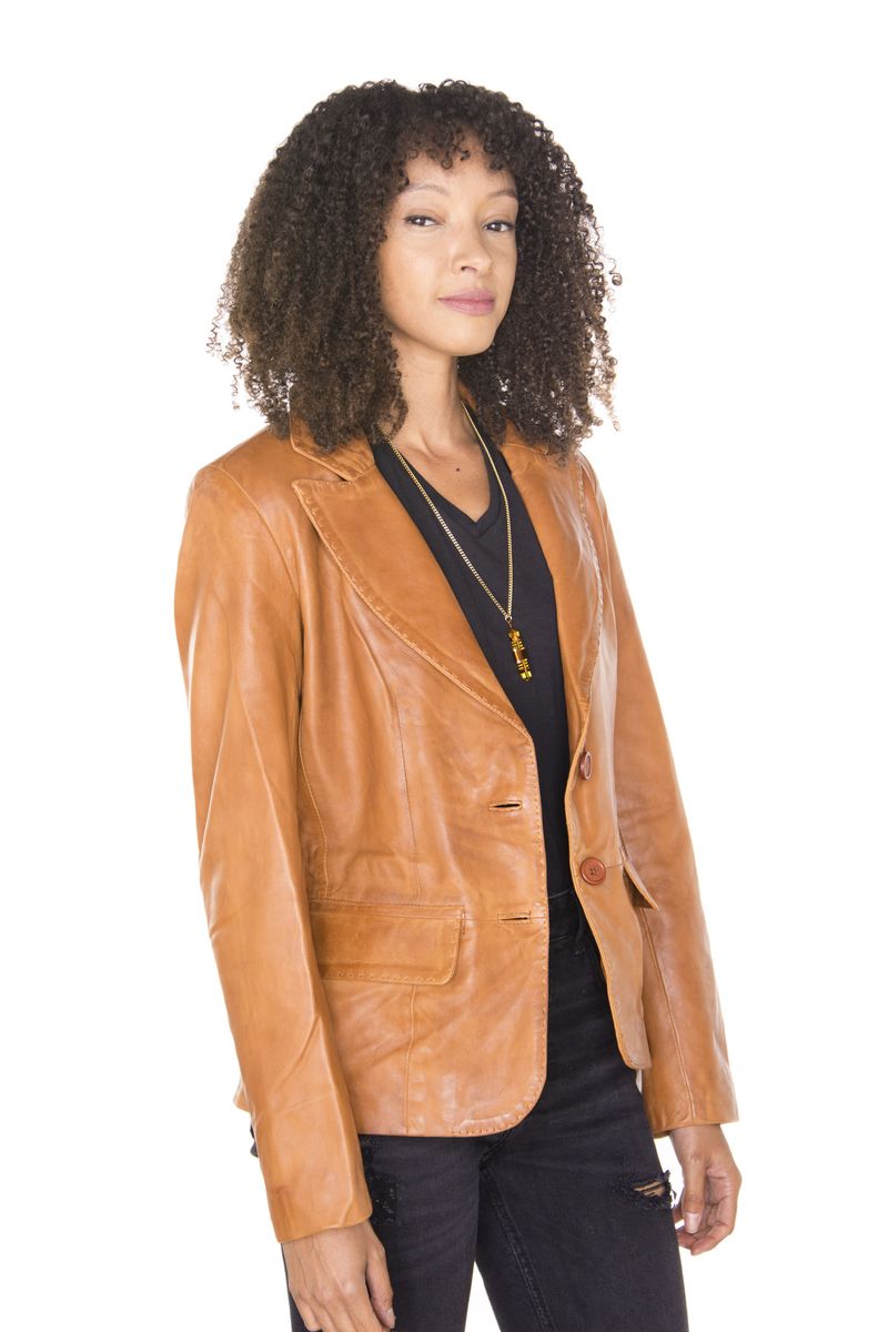 Eleganter Nappa-Lederblazer mit Knöpfen