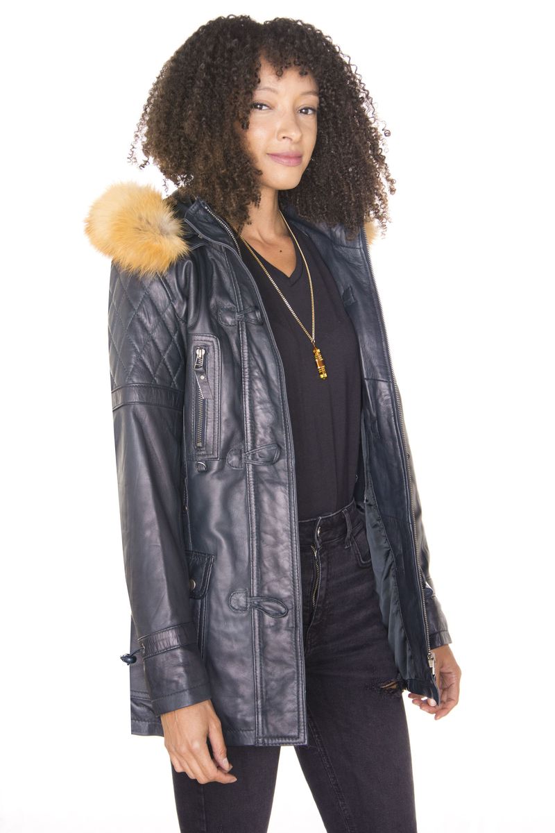 Gesteppter Nappaleder-Parka