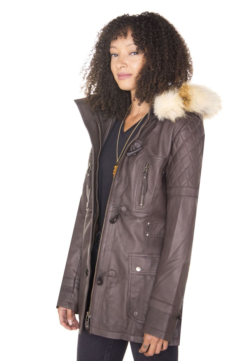 Gesteppter Nappaleder-Parka